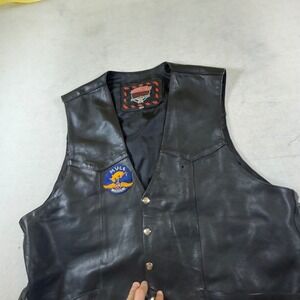 Interstate Leather‎ Mens Black Biker Vest Patches Vietnam Veteran XXXL 3XL 7339